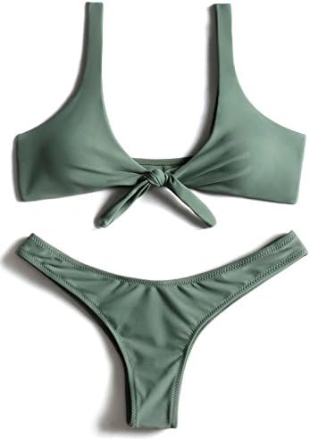 Guguyeah Womens Bow-Knot Top and V Style Bottom Bikini Set 2 Pieces Swimsuits Green Size S