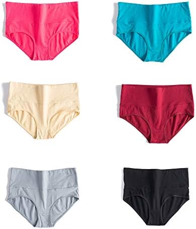 U Angela Women's Cotton Underwear High Waist Panties Plus Size Briefs Panty -6 Pack