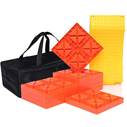 Homeon Wheels RV Leveling Blocks, One Top Tire Wheel Chock And 9 Pack Interlocking Leveling Blocks With Carrying Bag, Heavy Duty Camper Leveling