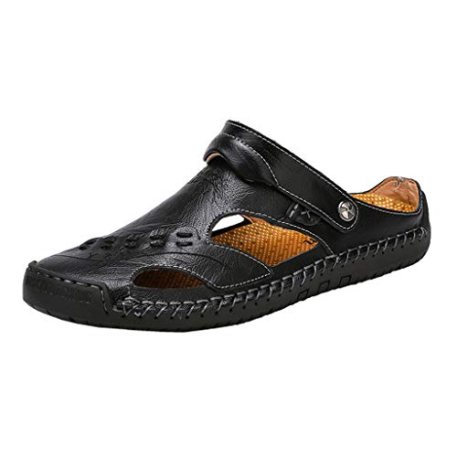 Leather Sandals for Men 2019 New Casual Lightweight Hiking Beach Water Shoes (US:7.5, Black 4)