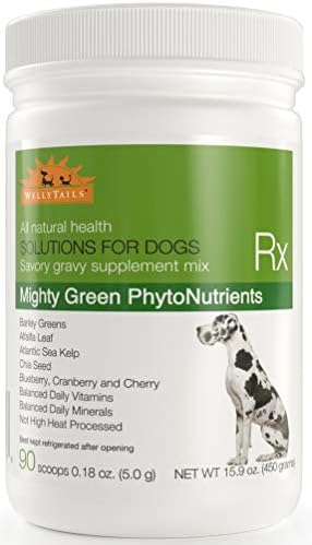 WellyTails Mighty Green Phytonutrients Plus Vitamins and Minerals to Promote Good Health with Barley Greens, Alfalfa and Kelp Antioxidant Dog Supplement 16 oz