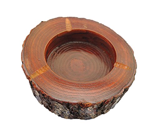 SODIAL(R) 6" Dia Wooden Round Brown Black Ash Holder Smoke Cigarette Ashtray