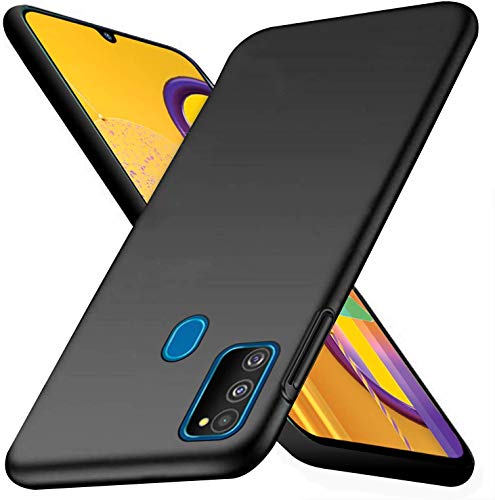 NISHTECH Black Ultra Slim 360* Matte Velvet Feel Soft Back Case Cover with Camera Protection Bump for Samsung Galaxy M21