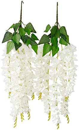 Livissima 2pcs Silk Artificial Wisteria Vine Hanging Flowers Milky White | Real Looking Decoration for Compliment Your Special Event