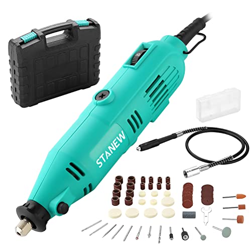 STANEW Rotary Tool Kit with Flex Shaft - 102pcs Accessories Variable Speed 130W Electric Drill Set for Grinding Engraving Crafting Projects and DIY Creations