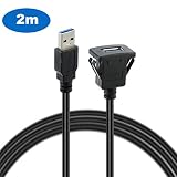 USB Mount Cable -USB Extension Flush, Dash, Panel Mount Cable, for Car, Boat, Motorcycle and More (DKF-2M)