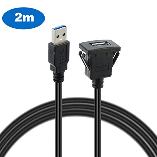 USB Mount Cable -USB Extension Flush, Dash, Panel Mount Cable, for Car, Boat, Motorcycle and More (DKF-2M)