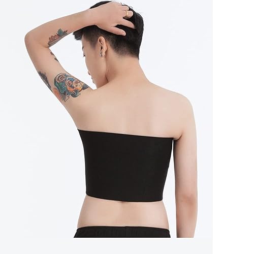BaronHong Tomboy Trans Lesbian Strapless Plus Size Chest Binder Top with 20  CM Elastic Band(Black,6XL)