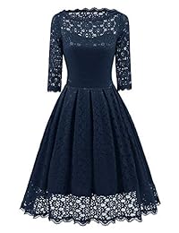 Vestido de cóctel para mujer, estilo vintage de los años 50, manga 3 4, vestido de encaje floral