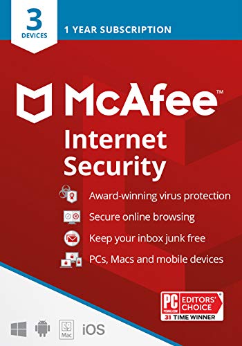 McAfee Internet Security 2022 | 3 Device | Antivirus Software, 3 Device Password Protection, 1 Year - Key Card