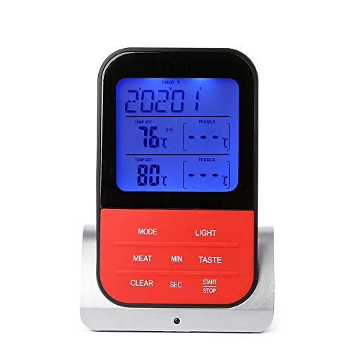Wireless Barbecue Meat Thermometer Dual-Probe Electronic Waterproof Household ,Indoor Outdoor Thermometer Digital Hygromete,Weather Thermometer Monitor for Home,Car,Office,Room (Black)