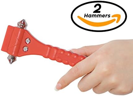 Live Ready Car Safety Emergency Escape Tools- Hammer | Firm Non-Slip Easy-Grip w/ Seatbelt Cutter Window Breaker Emergency Escape Tool | Auto Rescue Window Tool | Vehicle Survival Tool (2 Pack)
