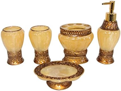 High Grade 5 Pieces Bathroom Accessory Set With Vintage Jacquard Ensemble,Resin Sanitary Ware,Home Decor,Bath Ideas,Home Gift