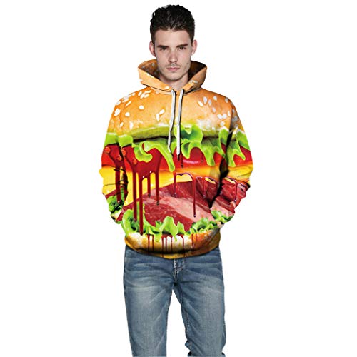 Jessie storee Helloween Hooded Sweatshirt Bloody Hamburger Print Pullover Hoodie Women Men Couples Unisex Horror Terror Sweatshirts Clothing Large Size Sweater Loose Baseball Uniform Tide,Yellow,M