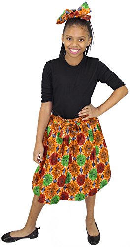 African Planet Girl's Ankara Wax Skirt with Matching Headwrap
