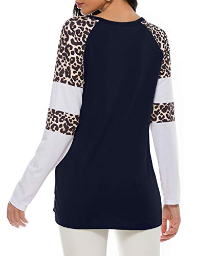 Womens Long Sleeve Tunics for Leggings Fashion Color Block Raglan Shirt Navy Blue M