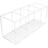 QPEY Acrylic Pen Holder 4 Compartments,Clear Pen Holder Organizer Makeup Brush Holder for Office Desk Accessories,Cosmetic Br