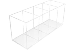 QPEY Acrylic Pen Holder 4 Compartments,Clear Pen Holder Organizer Makeup Brush Holder for Office Desk Accessories,Cosmetic Brush Storage Box,Dorm,Bathroom,Kitchen (Clear)