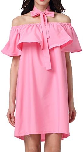 Sanch Ancha Women's Ruffle Off Shoulder Self Tie Above Knee Dress One Size Pink