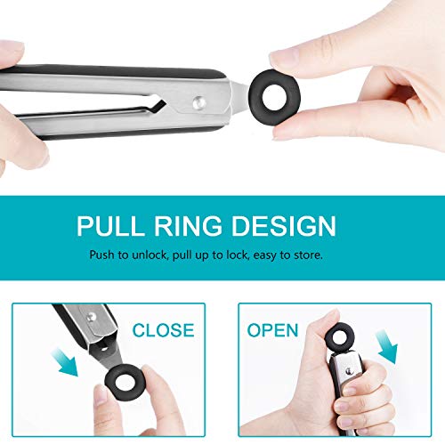 Kitchen Tongs, Cooking Salad Tongs with Silicone Tips Tongs for Cooking Serving Tongs Silicone Rubber Tongs Set Stainless Steel Kitchen Tongs Set of 2, Locking Metal Food Tongs Non-Slip Grip