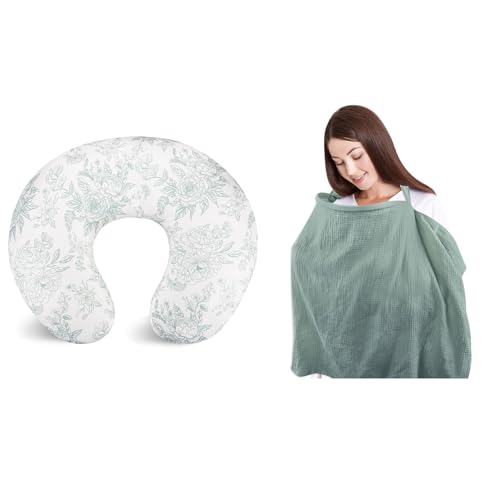 Nursing Pillow Cover Green Flower for Boys & Girls & Nursing Covers for Breastfeeding Green