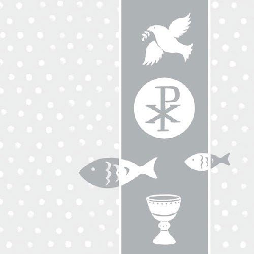 40 Tissue Luncheon Napkins 13x13" Silver Grey Pax Fish Dove Cup Holy Communion Baptism Confirmation Christening Wedding Table Decor