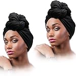 2 Pieces Stretch Head Wrap Scarf Stretchy Turban Long Hair Scarf Wrap Solid Color Soft Head Band Tie for Women