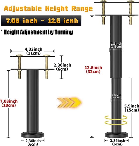 Wawasia 4 Pcs Adjustable Height Bed Support, 7.08-12.6 inch, Reinforcement Kit for Metal/Wood Slats