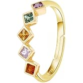 Dainty Multicolored Gemstone Stacking Thin Open Ring for Women Fashion Wedding Band Engagement Statement Adjustable Finger Colorful Crystal Eternity Rainbow Ring Eternity Rainbow Jewelry Gift For Her