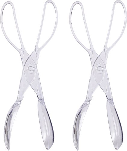 Long Clear Plastic Salad Tongs, 11 Inches Long (2 pack)