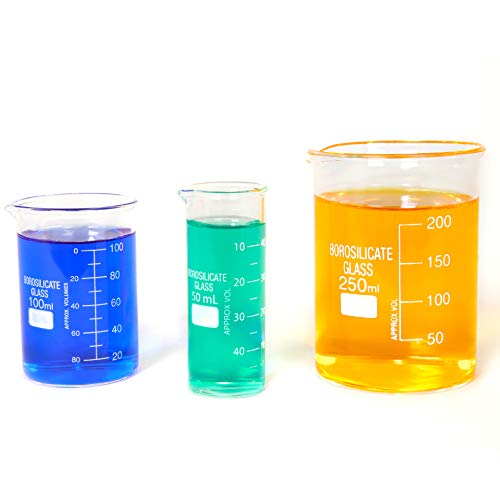 Sciencent Borosilicate Glass Low Form Glass Beaker, 50/100/250 (Pack of 3)