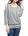 Allegra K Women Batwing Sleeves Cut Out Shoulder Loose Top L Grey