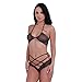 iEFiEL Women Lace Impress Lingerie Flower Bra Panty Set (Black)