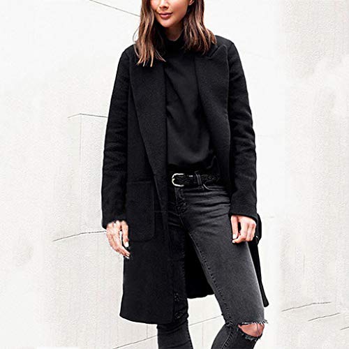 Simayixx Womens Winter Lapel Button Long Trench Coat Jacket Ladie sCardigan Parka Overcoat Outwear Black