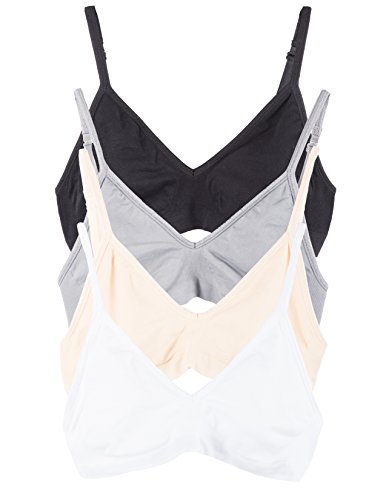 Kalon 4 Pack Convertible Wire Free Bralette Padless (Small, Basics)