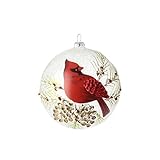 Red Cardinal, Branches and Berries Glass Ball Christmas Tree Ornament, 5 Inches