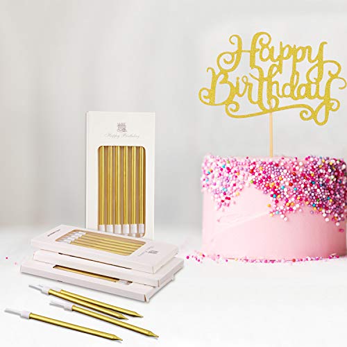image for Norme Birthday Cake Candles Metallic Gold Tall Thin Candles Slow Burni