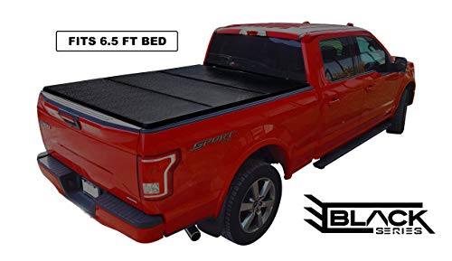 Black Series Hard Trifold Solid Tonneau Pickup Truck Box Cover Top-Mount (Fits 1988-2018 Chevy/GMC Silverado/Sierra 1500 2500HD 3500HD 6.5 Feet (78.9 Inches / 2.0 Metres) Bed Box Size)