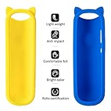 (Pack of 2) Blue + Yellow Silicone Protective Soft Cases Covers for Compatible with RC280 TCL ROKU TV Remote Control with Wrist Strap Cute Cat Ear Shape Case only