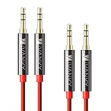 AUX Cable [2-Pack, 4ft/1.2M - Copper Shell, Hi-Fi Sound Quality] - iVanky Nylon Braided 3.5mm Male to Male Aux Cord for Car Stereos, Smartphones, iPod, Speakers and More - Red
