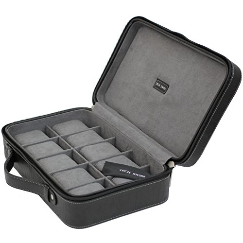 Watch Case for 10 Travel Briefcase Design Leather Large Compartments