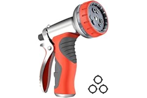 HmiL-U Garden Hose Nozzle Sprayer, Heavy Duty Metal High Pressure Water Gun, 9 Adjustable Watering Patterns Suitable for Watering Plants Washing Cars and Showering Pets
