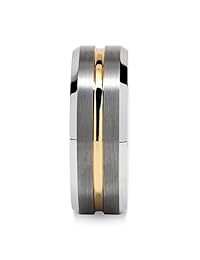 Anillo de tungsteno para hombre en dos tonos de plata de 100S Jewelry, con acanalado dorado y acabado mate, tamaño 8-16