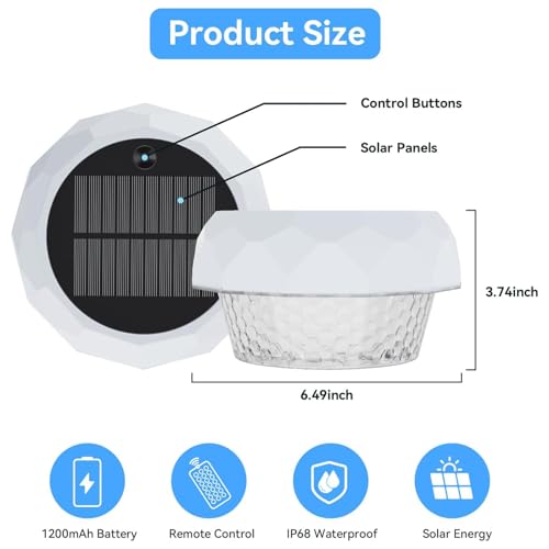 yowin Solar Floats with Remote Control, LED RGB IP68 Waterproof Light for Pool Above Ground Pool Colour Changing for Pond Garden Spa Hot Tub