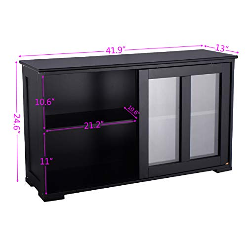 WATERJOY Kitchen Storage Sideboard, Stackable Buffet Storage Cabinet with Sliding Door Panels for Home Kitchen, Antique Black - Thumbnail 4