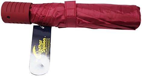 The Weather Station 42-Inch Manual Fold Compact Folding Umbrella in Dark Red