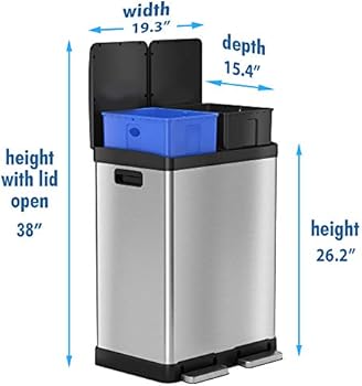 Itouchless 16 Gallon Dual Step Trash Can Recycle Bin Stainless Steel Includes 2 X 8 Gallon 30l Removable Buckets With Handles Soft Close Lid And Airtight Amazon Sg Home