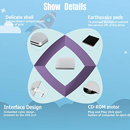 VersionTECH. USB Ultra Slim External DVD Drive Burner Optical Drive CD+/-RW DVD +/-RW Superdrive Disc Duplicator Compatible with Mac Macbook Pro Air iMac and laptop - Thumbnail 2