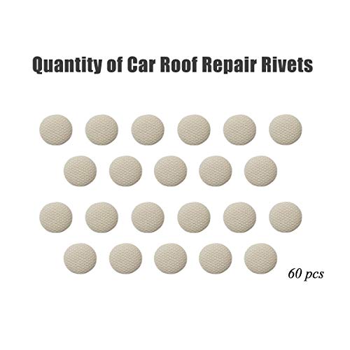 EZYKOO 60 pcs Car Roof Headliner Repair Button, Auto Roof Snap Rivets Retainer Design for Car Roof Flannelette Fixed, with Installation Tool and Fit Most Cars(Grey Beige Grid)