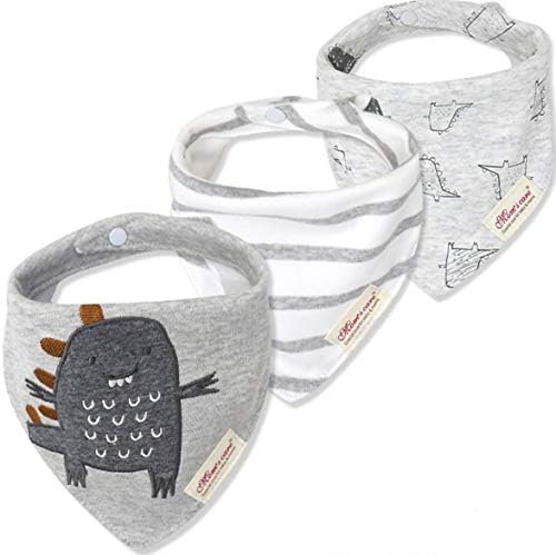 Baby Bandana Drool Bibs for Girls, 3 Pack Absorbent Drooling & Teething Bib Set (Grey Monster)